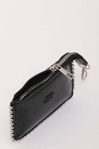 SHAKA Black Shk192 Faux Leather Beaded Charm Bag Accessory, Card Holder Wallet