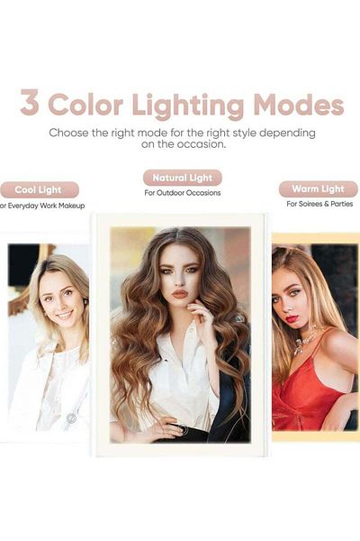 COOYA Portable Tri-Fold Cosmetic Mirror,Three LED Lights,Multi-Magnification,Touch Control,White