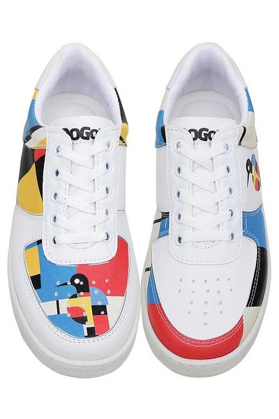 Dogo Women's Vegan Leather White Sneakers - Bauhaus Birdie Design