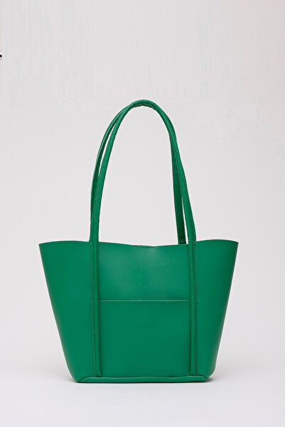 SHAKA Grass Green Shk80 Faux Leather Large Size Handbag and Shoulder Bag with Front Pocket and Snap Fastener Makeup Bag