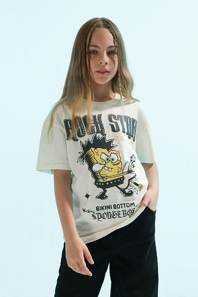 DeFacto Spongebob Print Girls T-Shirt - Oversize Crew Neck, Short Sleeve C1463A824Sm
