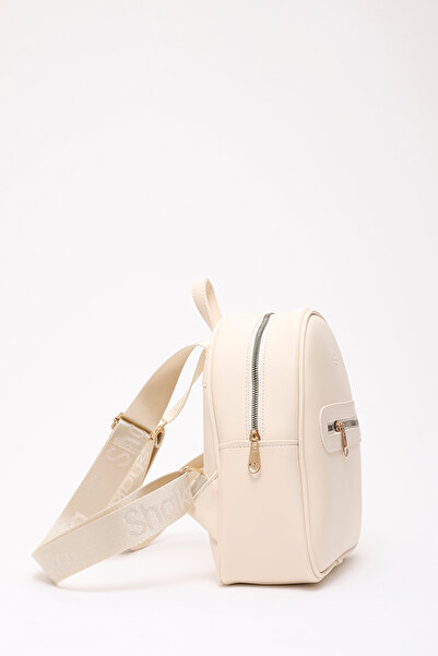 SHAKA Cream Shk200 Faux Leather 2 Compartment Zippered Written Column Strap Backpack