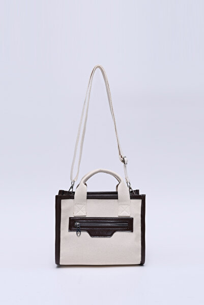 SHAKA Shk161 Καφέ ύφασμα καμβά - Φόρεμα σταυρού με διπλές τιράντες, φόδρα και φερμουάρ