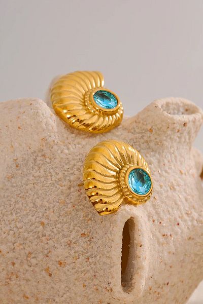 Glaren Blue Stone Snail Shell Gold Color Women Earrings