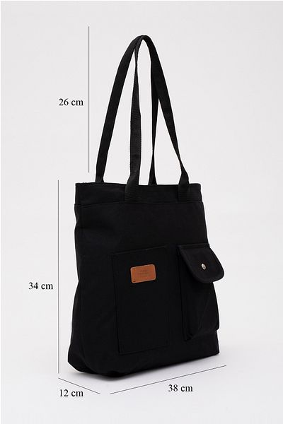 SHAKA Black Shk131 Canvas Fabric Zippered 3 Compartment Hand and Arm Bag L:34 E:38 W:12 cm