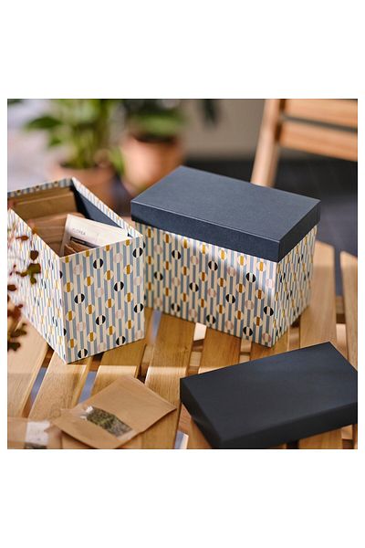 IKEA DAKSJUS Box with lid, set of 2, stripe pattern blue