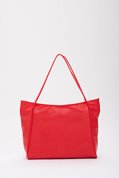 SHAKA Kırmızı Shk90 Suni Deri İç Bölmeli Fermuarlı El, Kol Ve Omuz Shopper Çanta