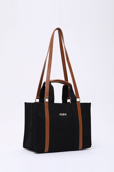 SHAKA Black Shk170 Canvas, Single Compartment, Inner Pocket, Lined, Hand, Arm and Shoulder Bag with Femuar