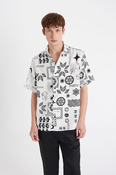 DeFacto Relax Fit Summer Printed Viscose Short Sleeve Shirt C1681Ax24Sm