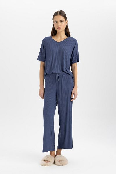 DeFacto Regular Fit Výstřih do V Krátký rukáv Běžné Pyžamo Top-fall In Love B6181ax24sp