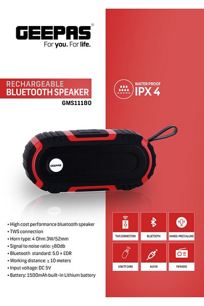 Geepas Re.BT Spkr/Tws/Usb/Tf/Aux/Fm/HndFree1x50