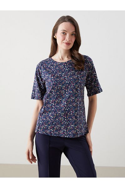 LC Waikiki Damen-T-Shirt mit Rundhalsausschnitt und Blumenmuster