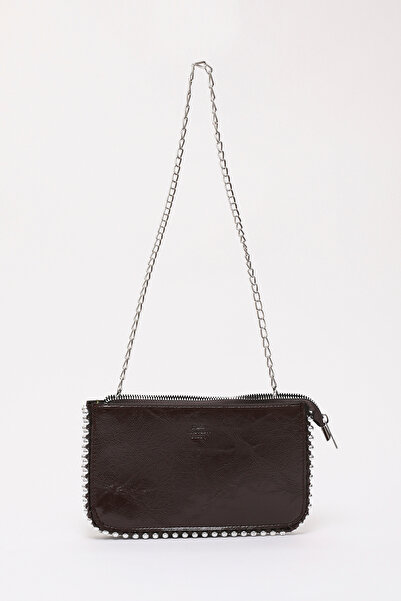 SHAKA Coffee Color Shk182 Faux Leather 3 Compartment Bead Detailed Zippered C...
