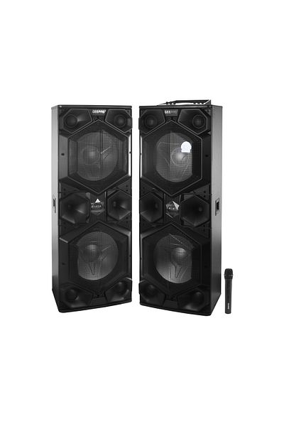 Geepas Professional Active Speaker System Bluetooth Speaker Wireless Microphones| LED Lights USB |GMS8569