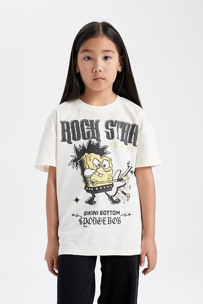 DeFacto Spongebob Print Girls T-Shirt - Oversize Crew Neck, Short Sleeve C1463A824Sm