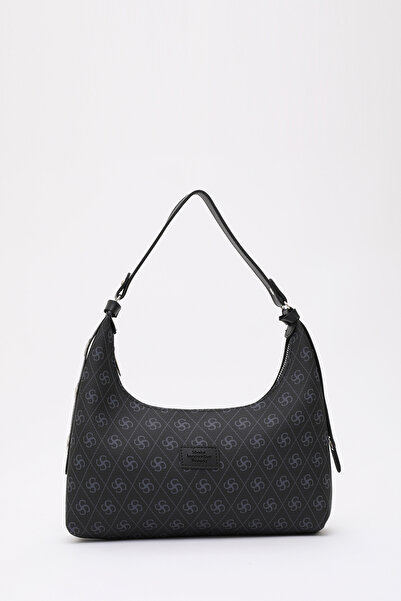 SHAKA حقيبة يد وكتف نسائية من الجلد الصناعي مطبوعة بحروف مونوغرام باللون الأسود طراز Shk82 ذات مقصورة واحدة