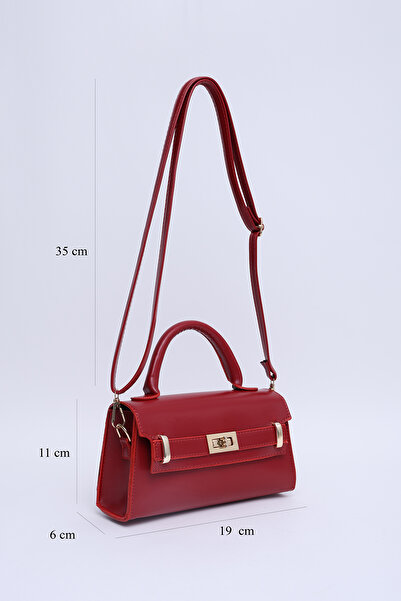 SHAKA Κόκκινη τσάντα χεριού, μπράτσου και ώμου με λεπτομέρεια από συνθετικό δέρμα μονής θήκης Shk188