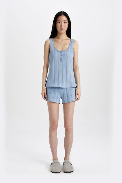 DeFacto Be in Love Pajama Set - Ribbed Sleeveless Top, Rubber Waist Bottom B8711Ax24Sm