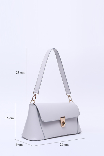 SHAKA Gray Shk153 Faux Leather Lock Detailed Standard Strap Single Compartment Hand, Arm and Shoulder Bag