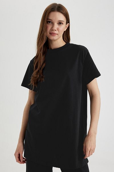 DeFacto Regular Fit Crew Neck Basic Obyčajné tričko s krátkym rukávom Čierna tunika A8351ax24sp
