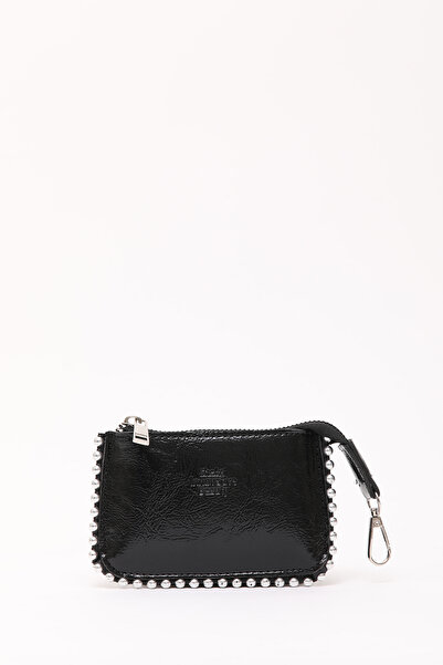 SHAKA Black Shk192 Faux Leather Beaded Charm Bag Accessory, Card Holder Wallet