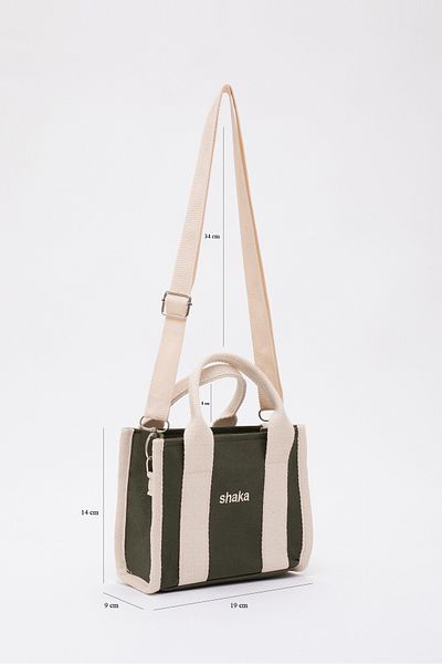 SHAKA Khaki Green Mini Hand, Arm and Shoulder Bag - Adjustable Strap, Zipper and Lined, Shk137 Canvas Fabric