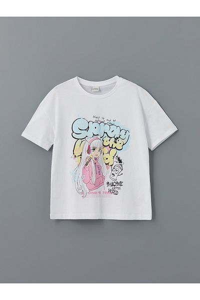 LC Waikiki Κοριτσίστικο μπλουζάκι με στάμπα Anime Crew Neck
