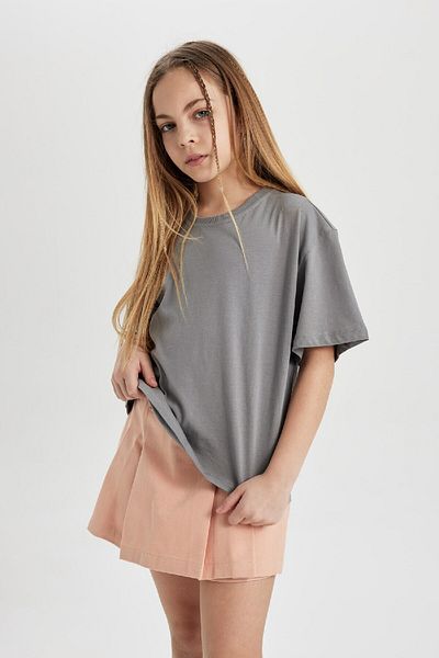 DeFacto Girls' Relax Fit Crew Neck Short Sleeve T-Shirt C1206A824Sm