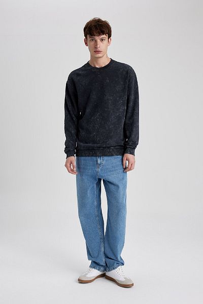 DeFacto Φούτερ με κανονική εφαρμογή Crew Neck Washed - Pale Effect, Straight Cut B9221ax23wn
