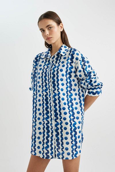 DeFacto Gemustertes Popeline-Strandhemd-Fall In Love Z4856az24sm