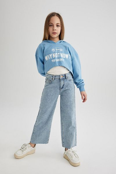DeFacto Hanorac crop pentru fete - oversize, cu glugă, imprimat C0483a824sp