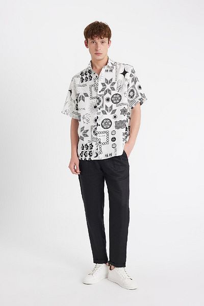 DeFacto Relax Fit Summer Printed Viscose Short Sleeve Shirt C1681Ax24Sm
