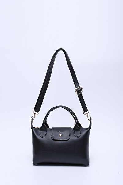 SHAKA Μαύρη Shk135 Faux Leather Μονόχωρο Διπλό λουράκι Χέρι, Μπράτσο και Σταυρός Τσάντα ώμου L:13 E:22 W:10 cm