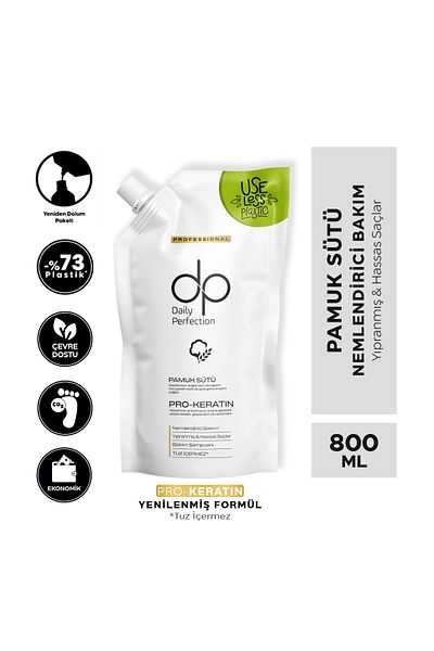 dp Daily Perfection Shampoo Cotton Milk 800 ml Eco-Friendly and Refillable Economic Package