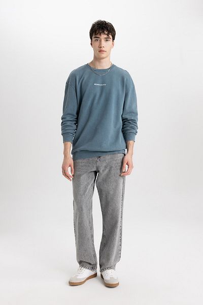 DeFacto Φούτερ Comfort Regular Fit Comfortable Fit Crew Neck Back Printed Washed Faded Effect Φούτερ C1664ax
