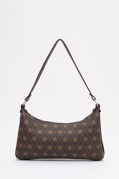 SHAKA Monogram Printed Brown Shk146 Faux Leather Lined Zippered Hand and Shou...