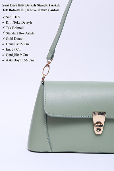 SHAKA Mint Green Shk153 Faux Leather Lock Detailed Standard Strap Single Compartment Hand, Arm and Shoulder Bag