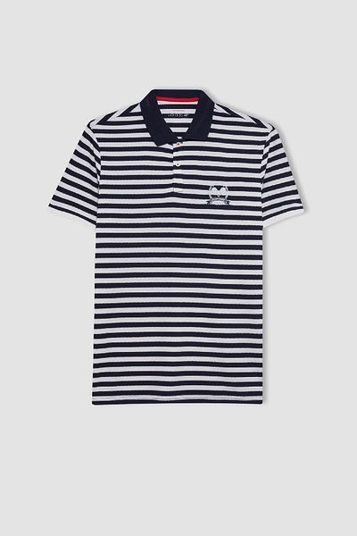 DeFacto Besticktes, kurzärmliges Sport-Piqué-Polo-T-Shirt – Standard-Passform C0419ax24sm