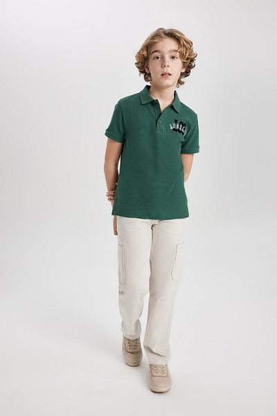 DeFacto Boy's Waffle Short Sleeve Polo T-Shirt C1594A824SM