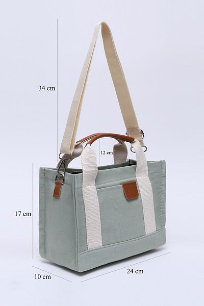 SHAKA Green Canvas Fabric - 2 Compartment Hand, Arm and Shoulder Bag with Adjustable Strap and Zipper L:17 W:24