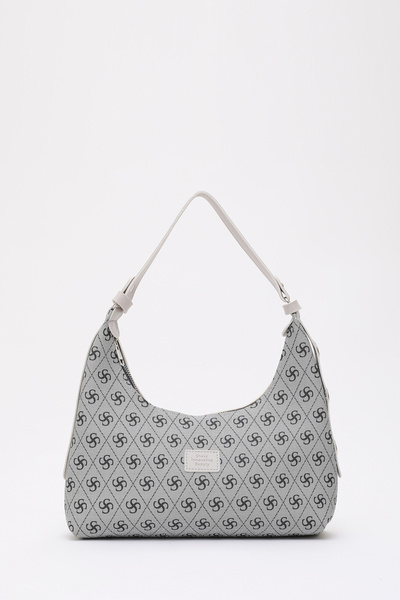 SHAKA Monogram Printed Gray Shk82 Baguette Model Single Compartment Women's Faux Leather Hand and Shoulder Bag
