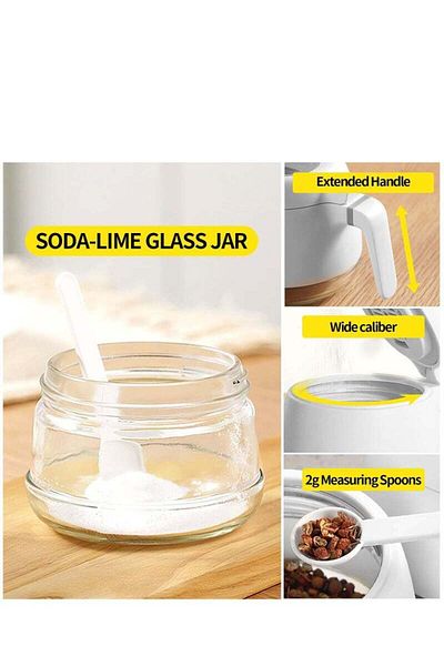 COOYA 3-Piece Spice Jar Set, 280 Ml/9.9 Oz, With Spoon Lid, Sealed, For Kitchen Countertop, Dining Table
