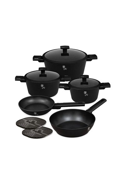 Berlinger 10-piece titanium surface dinnerware set. Matte Black Collection