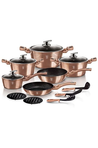 Berlinger Haus Sada nádobí s mramorovým povrchem 15 ks Rosegold Metallic Line