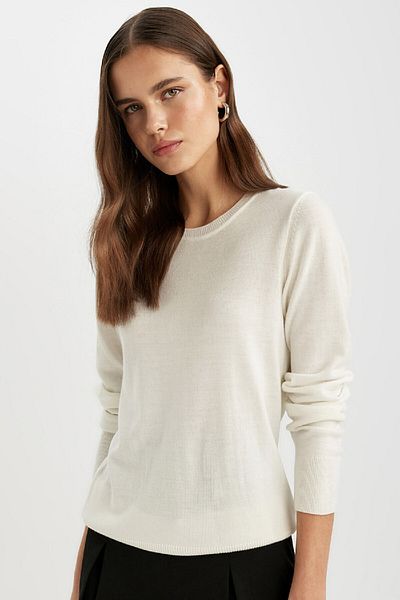 DeFacto Pulover de bază, solid, cu textura moale, cu decolteu triplu 3113666