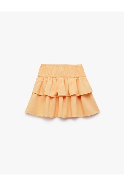 Koton New Season Floor Detailed Elastic Waist Linen Blended Viscose Skirt
