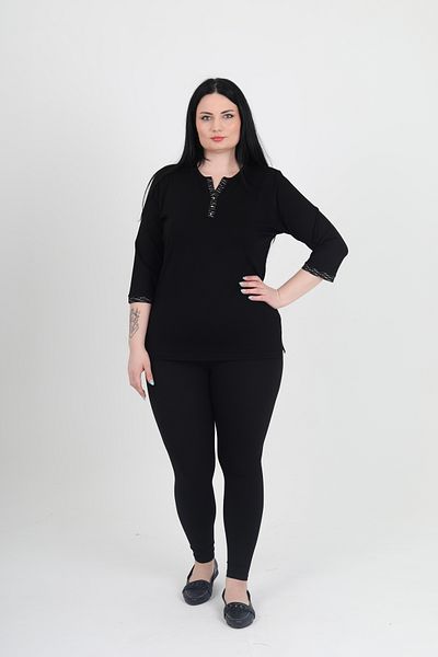 GNR Large Size Lycra V-Neck Pearl Embroidered Blouse