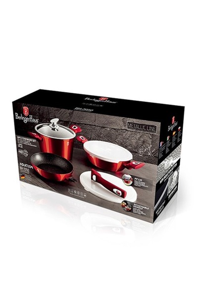 Berlinger Haus Sada nádobí s odnímatelnou rukojetí a mramorovým povrchem 6 ks Burgundy Metallic Line