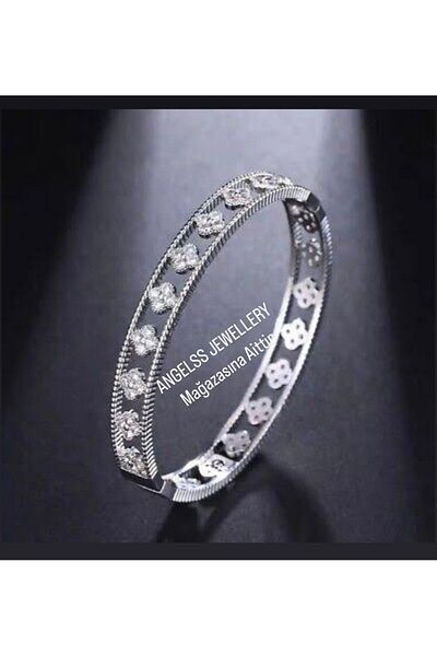 ANGELSS JEWELLERY سوار تكبيل من حجر الزركون الفضي موديل ماركة كلوفر (سوار تكبيل من حجر البرسيم) فان كليف