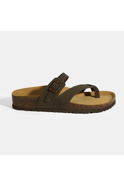 Desa Brown Women's Buckle Detailed Flip Flops Nubuck Slippers